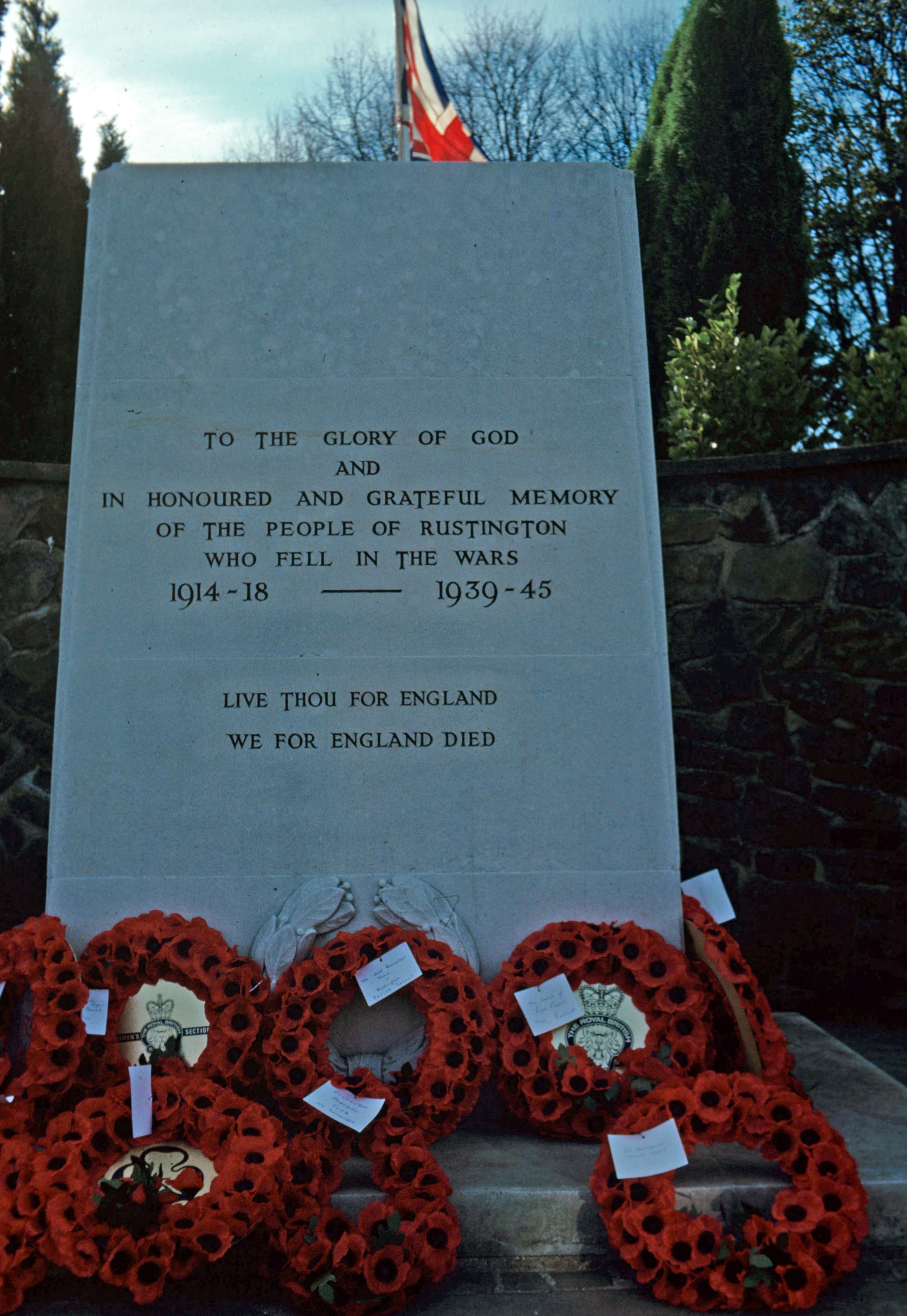 Rustington War Memorial with Poppy Wreathes 